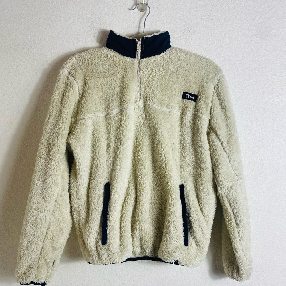 ZYIA Active Teddy 1/4 Zip Pocket Jacket Cream Size:XS